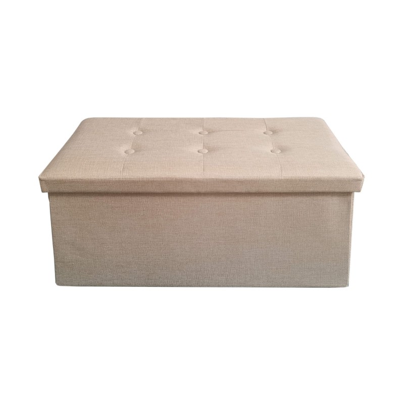 Rebecca Mobili Rectangular Pouf Beige Storage with Lid Footrest