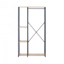 Rebecca Mobili Ropero sin puertas Armario Abierto con 4 Compartimentos Metal Negro Beige MDF