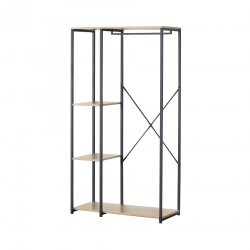 Rebecca Mobili Open Cupboard Wardrobe with 4 Compartments Black Beige Metal MDF