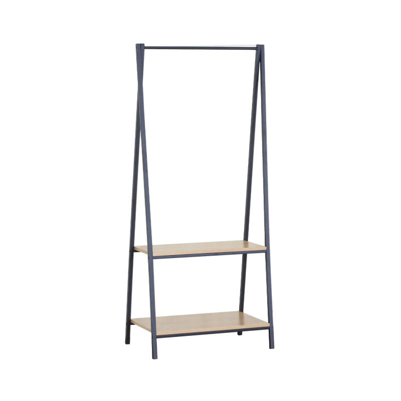 Rebecca Mobili Appendiabiti in Metallo Stand Porta Abiti con 2 Ripiani Nero Beige