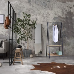 Rebecca Mobili Appendiabiti in Metallo Stand Porta Abiti con 2 Ripiani Nero Beige