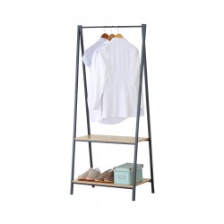 Rebecca Mobili Coat Rack Metal Clothes Stand with 2 Shelves Black Beige