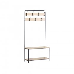 Rebecca Mobili Clothes Hanger Shoe Rack with 2 Shelves 7 Hooks in MDF Metal for Hallway