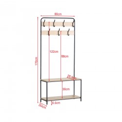 Rebecca Mobili Clothes Hanger Shoe Rack with 2 Shelves 7 Hooks in MDF Metal for Hallway