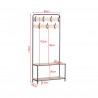 Rebecca Mobili Clothes Hanger Shoe Rack with 2 Shelves 7 Hooks in MDF Metal for Hallway