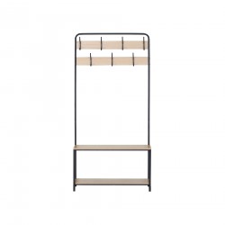 Rebecca Mobili Clothes Hanger Shoe Rack with 2 Shelves 7 Hooks in MDF Metal for Hallway