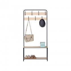 Rebecca Mobili Clothes Hanger Shoe Rack with 2 Shelves 7 Hooks in MDF Metal for Hallway