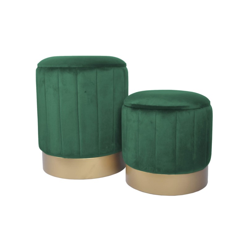 Opbergpoef Rebecca Mobili Giunco 44x35,5x35,5 Polyesterstof Staal Groen Geel Modern SET 2 stuks