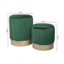 Rebecca Mobili Set 2 Pouf Velluto Puff Contenitori Verde Sgabelli Imbottiti