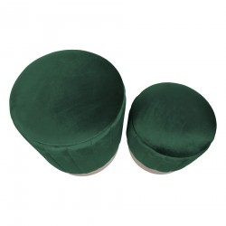 Rebecca Mobili Set 2 Pouf Velluto Puff Contenitori Verde Sgabelli Imbottiti