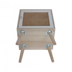 Rebecca Mobili Petite Table de Chevet avec 1 Porte Bois Naturel Blanc Marron Style Boho