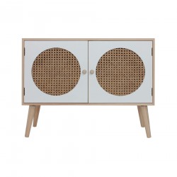 Rebecca Mobili Low TV Cabinet Multipurpose Sideboard with 2 White Brown Wooden Doors