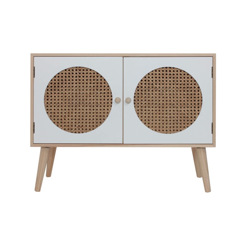 Rebecca Mobili Meuble TV Bas Buffet Polyvalent avec 2 Portes en Bois Blanc Marron