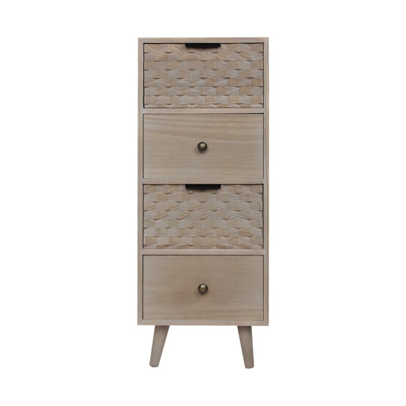 Rebecca Mobili Narrow Cabinet with 4 Drawers Natural Wood Multipurpose