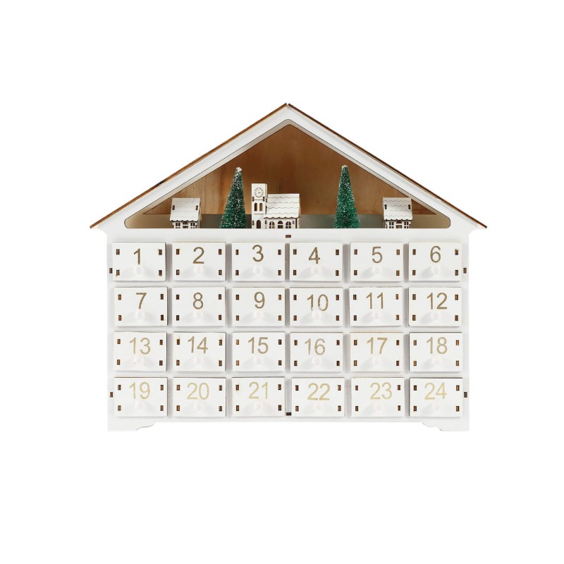 Rebecca Mobili White Wooden Advent Calendar with 24 Drawers and Lights Gift Ideas