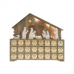 Rebecca Mobili Advent Calendar with 24 Drawers and Carved Wood Nativity Scene Christmas Decoration