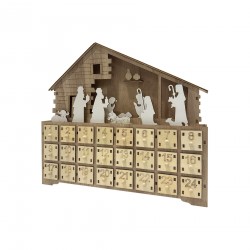 Rebecca Mobili Advent Calendar with 24 Drawers and Carved Wood Nativity Scene Christmas Decoration