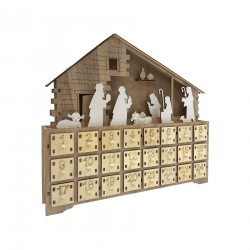 Rebecca Mobili Calendrier de l'Avent avec 24 Tiroirs et Crèche en Bois Sculpté Décoration de Noël