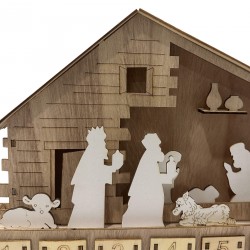 Rebecca Mobili Calendrier de l'Avent avec 24 Tiroirs et Crèche en Bois Sculpté Décoration de Noël