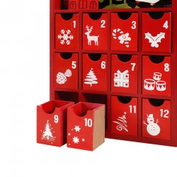 Rebecca Mobili Calendrier de l'Avent à Remplir avec Tiroirs et Lumières en Bois Rouge Idées Cadeaux