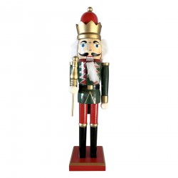 Rebecca Mobili Quebra-Nozes de Natal Figura Decorativa em Madeira 38 cm com Coroa Vermelha