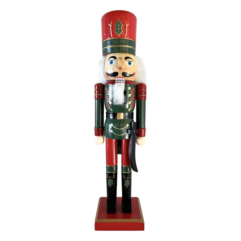 Rebecca Mobili Nutcracker Soldier Christmas Decoration in Wood 38 cm Red Hat