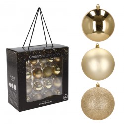 Rebecca Mobili Boules Décoratives pour Sapin de Noël 34 pcs Couleur Or Verre