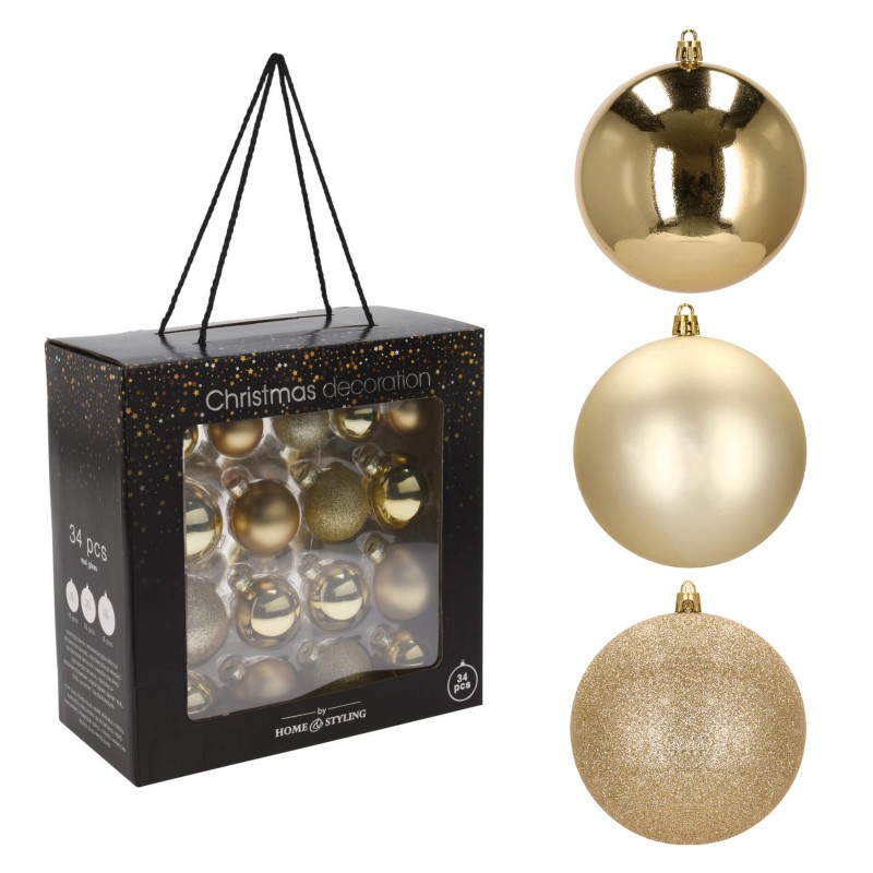 Rebecca Mobili Bolas Decorativas para Árbol de Navidad 34 uds Color Oro Vidrio