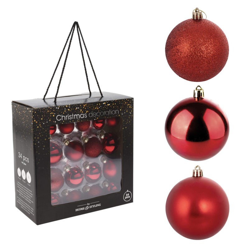 Rebecca Mobili Bolas de Navidad Decoraciones para Árbol 34 uds Rojas de Vidrio