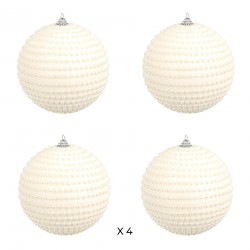 Rebecca Mobili Set of 4 Christmas Tree Balls White Plastic with Beads