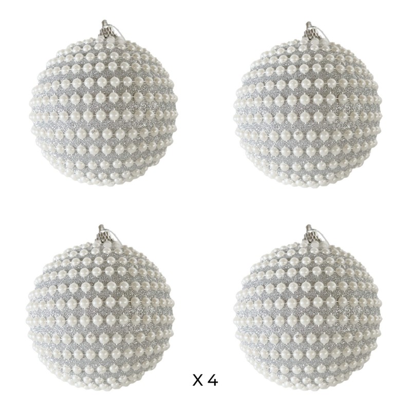 Rebecca Mobili Ensemble de 4 Grosses Boules de Noël pour Sapin en Plastique Couleur Argent Style Classique