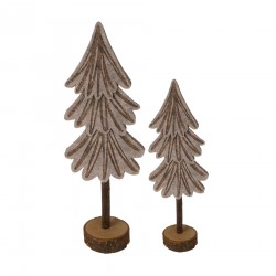 Rebecca Mobili Ensemble de 2 Mini Sapins de Noël en Feutre Gris Marron avec Socle en Bois