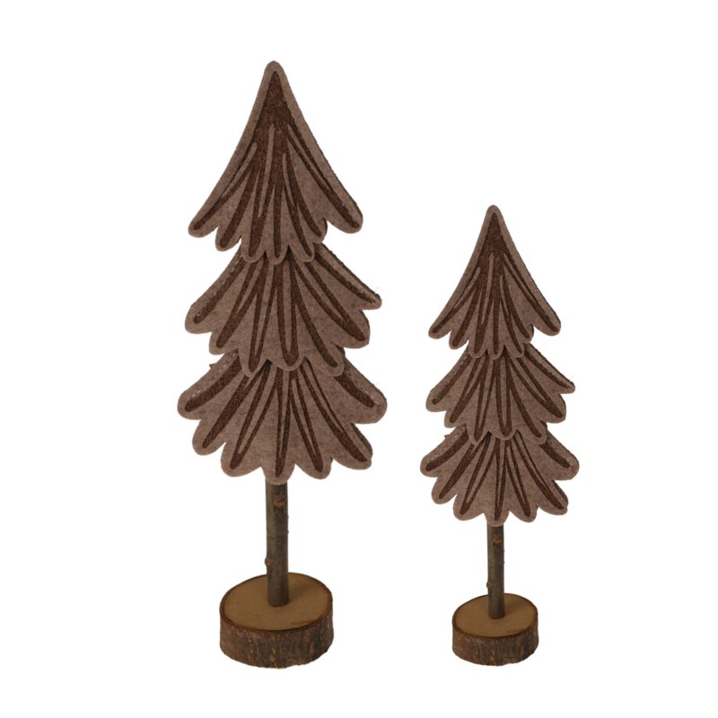 Rebecca Mobili Small Felt Wood Trees Brown 2 pcs Christmas Decoration