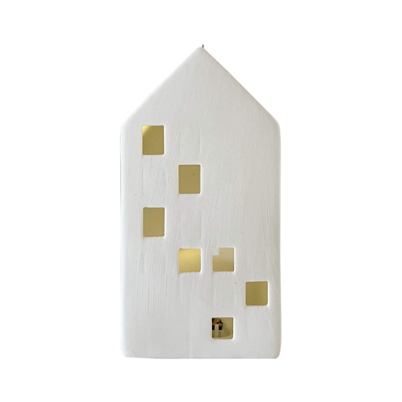 Rebecca Mobili Ceramic House Christmas Decoration with Lights White for Table Fireplace