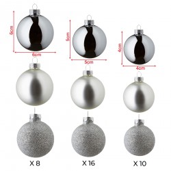 Rebecca Mobili Bolas de Navidad para Árbol Adornos 34 pzs Gris Plata Vidrio