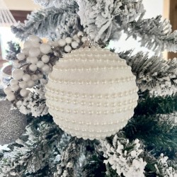 Rebecca Mobili Set 4 Sfere per Albero di Natale Bianco Plastica con Perline