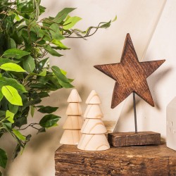 Rebecca Mobili Set de 2 Pequeños Árboles de Navidad de Madera Natural Marrón Decoraciones de Navidad Idea de Regalo