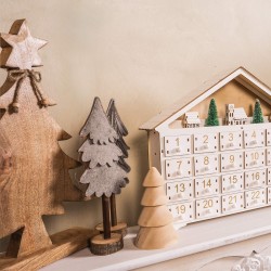 Rebecca Mobili Set 2 Mini Weihnachtsbäume in Grau Braun aus Filz mit Holzsockel