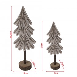 Rebecca Mobili Set of 2 Mini Christmas Trees in Gray Brown Felt with Wooden Base