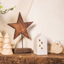 Rebecca Mobili Casetta in Ceramica Decorazione di Natale con Luci Bianco per Tavola Camino