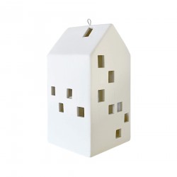 Rebecca Mobili Ceramic House Christmas Decoration with Lights White for Table Fireplace