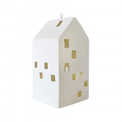 Rebecca Mobili Ceramic House Christmas Decoration with Lights White for Table Fireplace