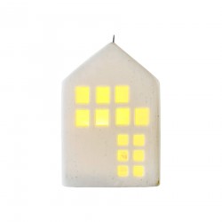 Rebecca Mobili Casetta di Natale con Luci Decorazione Natalizia Ceramica Bianco Idea Regalo