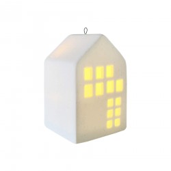 Rebecca Mobili Casetta di Natale con Luci Decorazione Natalizia Ceramica Bianco Idea Regalo