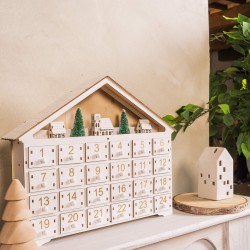 Rebecca Mobili Houten Adventskalender Witt met 24 Laden en Lichtjes Cadeau Ideeën