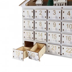 Rebecca Mobili Houten Adventskalender Witt met 24 Laden en Lichtjes Cadeau Ideeën