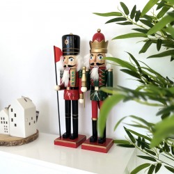 Rebecca Mobili Casse-Noisette de Noël Figurine Décorative en Bois 38 cm avec Couronne Rouge