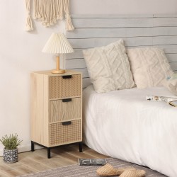 Rebecca Mobili Industrial Style Bedside Table in Wood and Metal with 3 Drawers