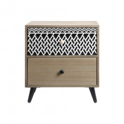 Rebecca Mobili Low Bedside Table with 2 Drawers in Wood and Metal Space Saver