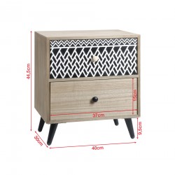 Rebecca Mobili Low Bedside Table with 2 Drawers in Wood and Metal Space Saver